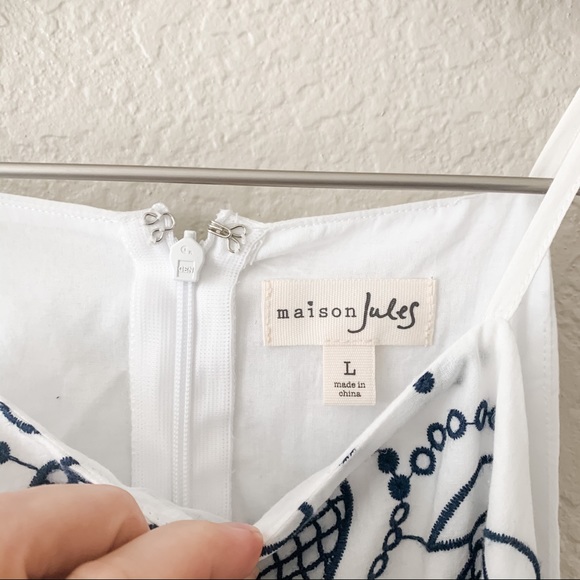 NWT! White Maison Jules Embroidered Midi Dress L - Picture 3 of 5